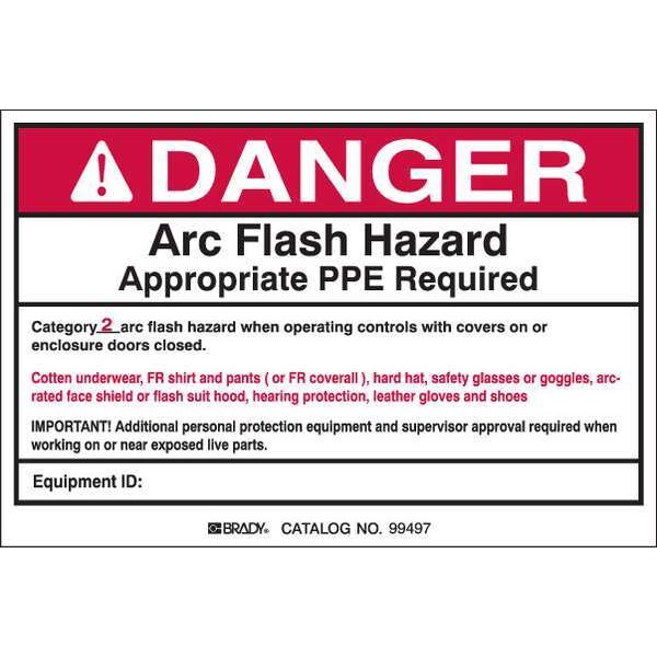 Brady Arc Flash Protection Label, 4inHx6inW, PK5 - 121110