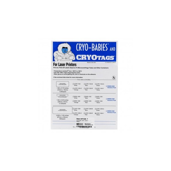Diversified Biotech Cryo-Tags, Laser, 2.63x1", Yellow, 600/pk, 600PK - 247138-Y