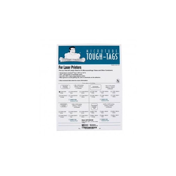Diversified Biotech Tough-Tags, Laser, 1.5-2.0ml, White, 2125/pk, 2125PK - 247105-RC