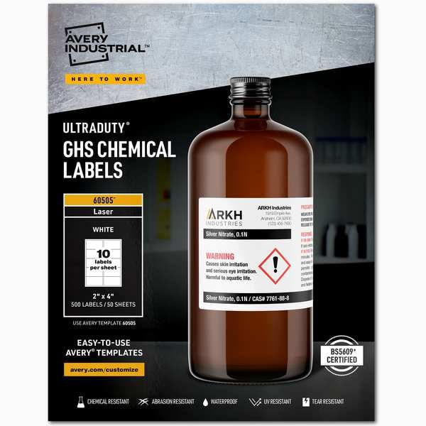 Avery 2" x 4" GHS Chemical Labels for Laser Printers, 500 labels/50-sheets - 7278260505