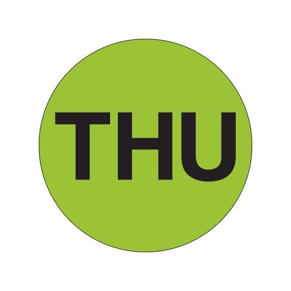 Bsc Preferred 2'' Circle - ''THU'' Fluorescent Green Days of the Week Labels - BUY00019848