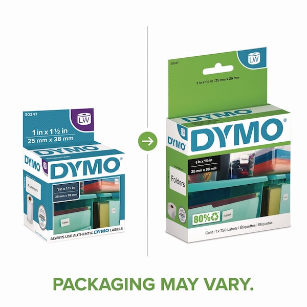 Dymo LW Multipurpose Labels, 1in x 1.5in , White, 750PK - 30347