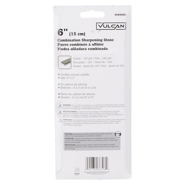 Vulcan Sharpening Stone, 6 in L, 2 in W, 1 in Thick, 120,240 Grit, Coarse and Fine, Silicon Carbide Abrasive - CLP0034S-6