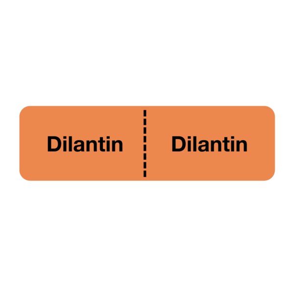 Nevs IV Drug Line Label - Dilantin/Dilantin 7/8" x 3" Flr Orange w/Black - N-6805