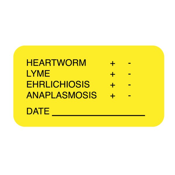 Nevs Label, Heartworm/Lyme Labels 1-5/8" x 7/8" Yellow w/Black - VW-0095