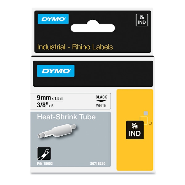 Dymo Rhino Heat Shrink Tubes Industrial Label Tape, 0.37 in. x 5 ft, White/Black Print - 18053
