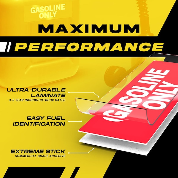 Fuel Stickers Gasoline Label: Gas Sticker for Fuel Can & Outdoor Power Equipment, Hvy-Dty, 6''x2'', 10PK - Z-262GAS-10PK