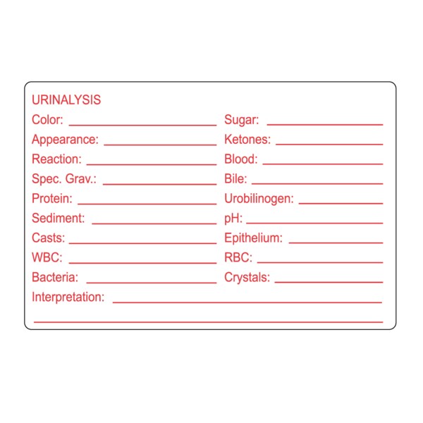 Nevs Veterinary Urinalysis Results Label 2" x 3" White w/Red - VW-0082