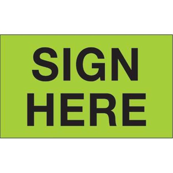 Bondad 3 x 5 in. - Sign Here Fluorescent Green Labels - BO3344894