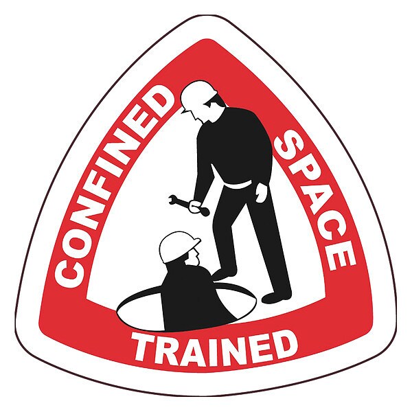 Nmc Confined Space Trained Hard Hat Label, Pk25, Background Color: Black and Red on White - HH143R