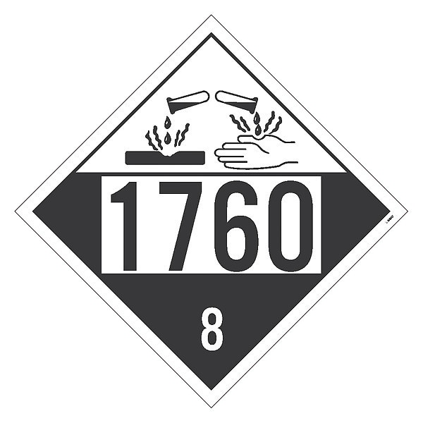 Nmc Dot Placard Sign, 1760 8, Corrosive Liq, Pk25, Material: Unrippable Vinyl - DL146BUV25