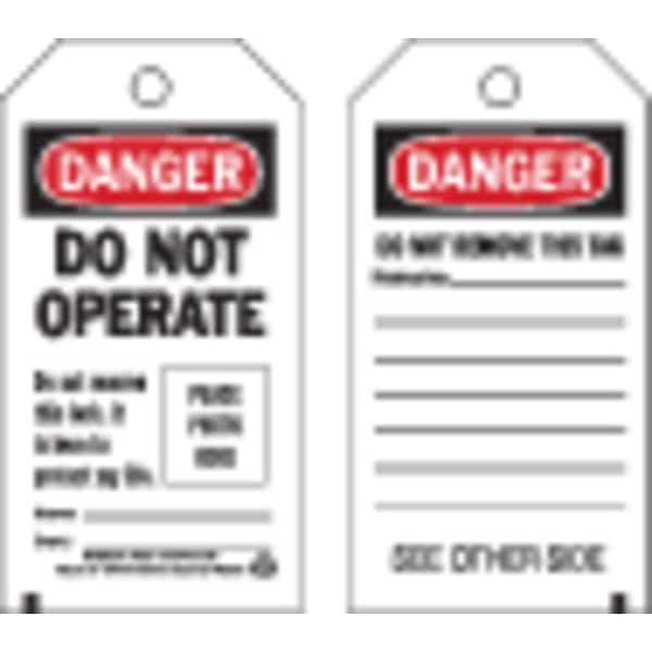 Brady Danger Tag, 5-3/4 x 3 In, Met, 3/8 In, PK10 - 65501