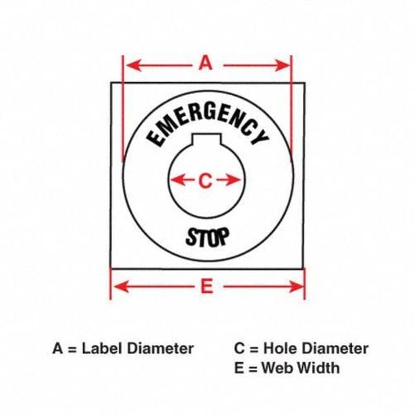 Brady 2.360" x 2-23/64", Legend Plate Label, Emergency Stop Legend, Black/Yellow - THTEP-196-593YL