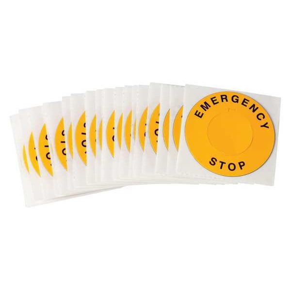 Brady 2.360" x 2-23/64", Legend Plate Label, Emergency Stop Legend, Black/Yellow - THTEP-196-593YL