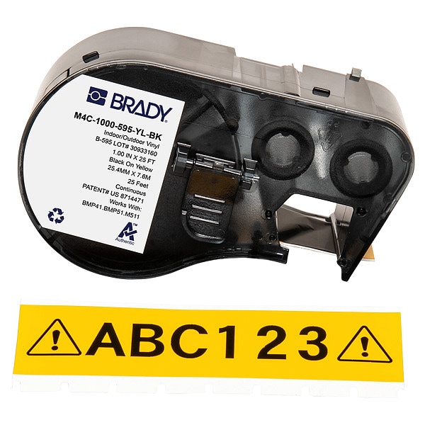 Brady Precut Label Roll Cartridge, Black/Yellow - M4C-1000-595-YL-BK