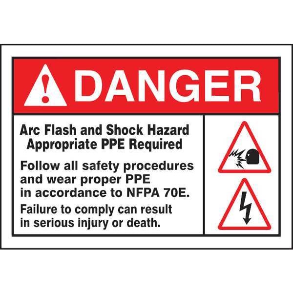 Accuform Danger Label, Arc Flash, 7x10 in, Adhesive Dura-Vinyl - LELC317