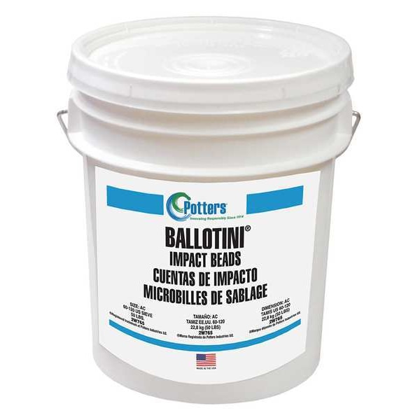 Ballotini Glass Beads Blast Media, Coarse, 60 to 120 Mesh Size, 53 lb, Pail - AC (60-120)