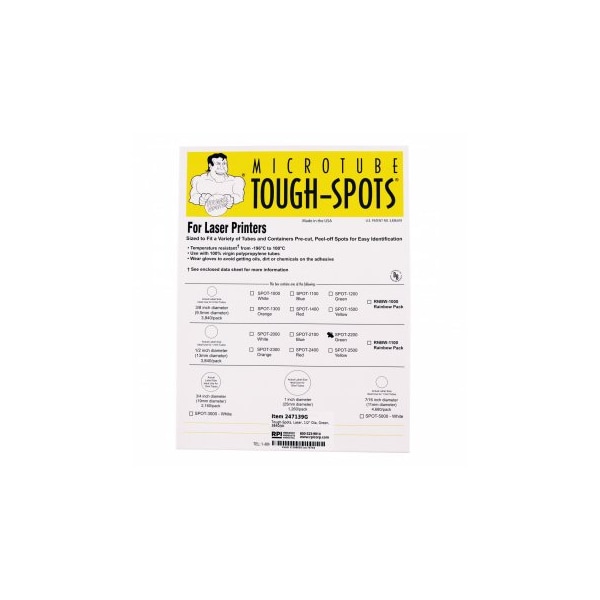 Diversified Biotech Tough-Spots, Laser, 1/2" Dia, Green, 3840/pk, 3840PK - 247139G