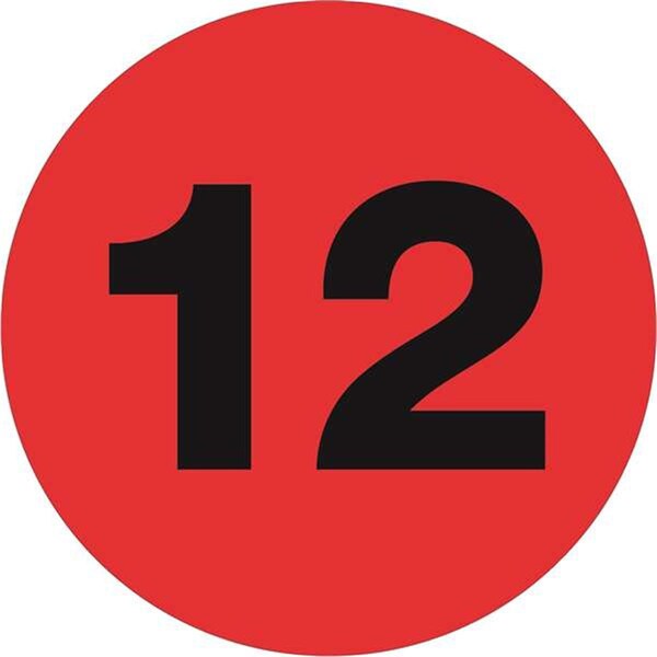 Bondad 3 in. Circle - 12 Fluorescent Red Number Labels - Roll of 500 - BO3360951