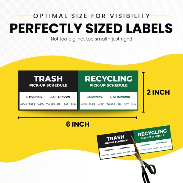 Fuel Stickers Trash Pick Up Reminder Sticker - Reminds Trash Collection Day, Outdoor Rated, 6in x 2in, 2PK - 6X2TRASH-PICKUP-REM