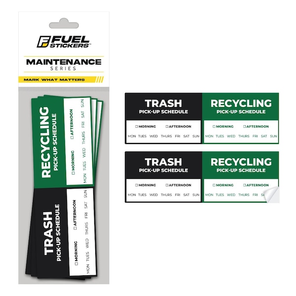 Fuel Stickers Trash Pick Up Reminder Sticker - Reminds Trash Collection Day, Outdoor Rated, 6in x 2in, 2PK - 6X2TRASH-PICKUP-REM