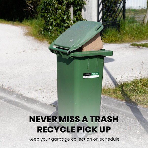 Fuel Stickers Trash Pick Up Reminder Sticker - Reminds Trash Collection Day, Outdoor Rated, 6in x 2in, 2PK - 6X2TRASH-PICKUP-REM