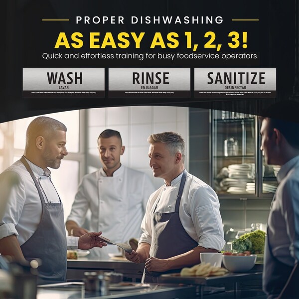 Fuel Stickers Wash Rinse Sanitize Sink Labels, Brushed, 3 Compartment Sink Stickers, 6in x 2in, 1 Set - WRS-BRUSHED-1
