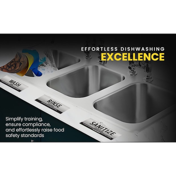 Fuel Stickers Wash Rinse Sanitize Sink Labels, Brushed, 3 Compartment Sink Stickers, 6in x 2in, 1 Set - WRS-BRUSHED-1