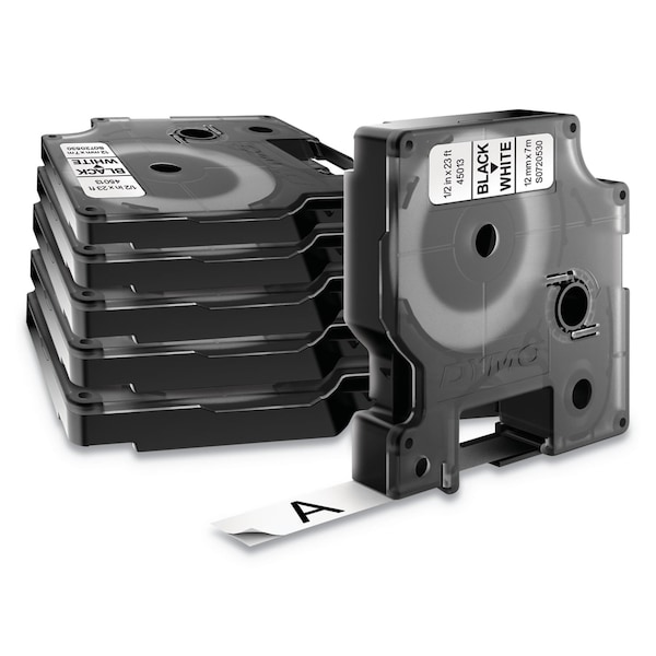 Dymo D1 Standard Labels, 0.5" x 23 ft, Black Print on White Tape, PK6 - 2025517