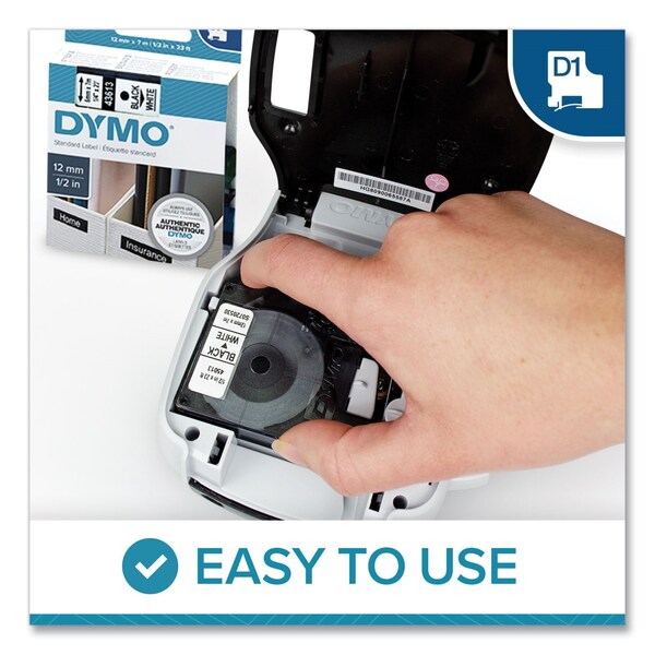 Dymo D1 Standard Labels, 0.5" x 23 ft, Black Print on White Tape, PK6 - 2025517