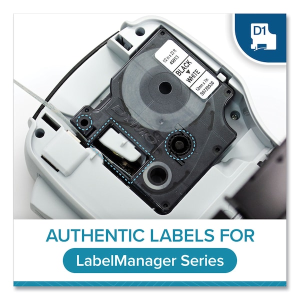 Dymo D1 Standard Labels, 0.5" x 23 ft, Black Print on White Tape, PK6 - 2025517
