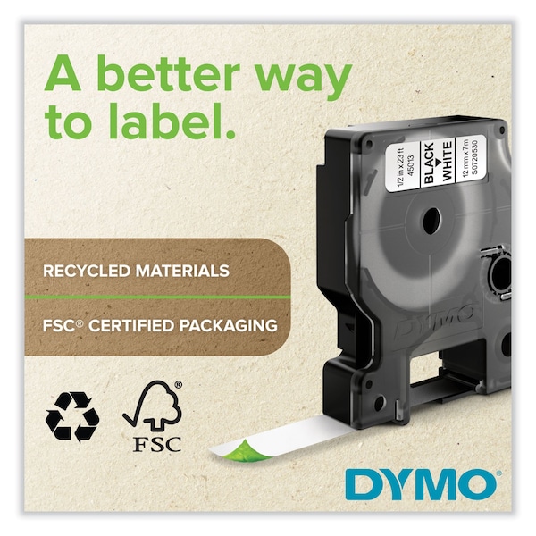 Dymo D1 Standard Labels, 0.5" x 23 ft, Black Print on White Tape, PK6 - 2025517