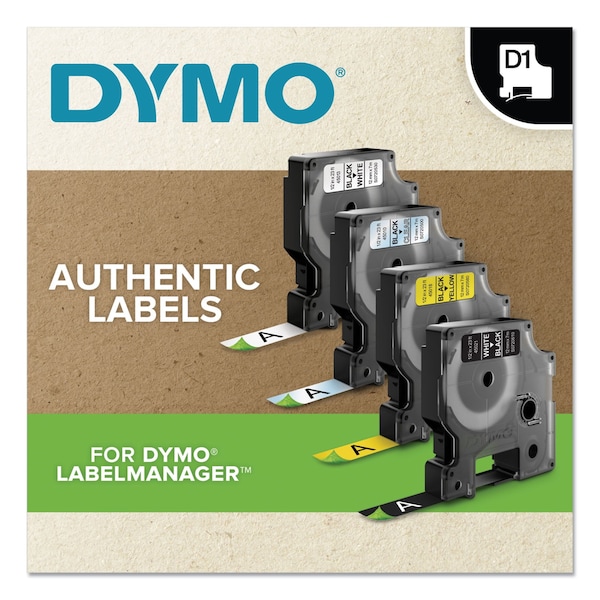 Dymo D1 Standard Labels, 0.5" x 23 ft, Black Print on White Tape, PK6 - 2025517