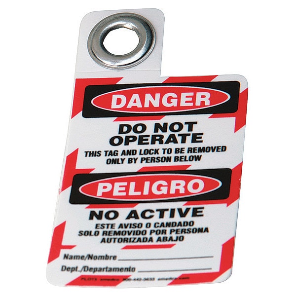 Brady Danger Bilingual Tag, 3 x 2 In, Met, 3/8 In - 105724