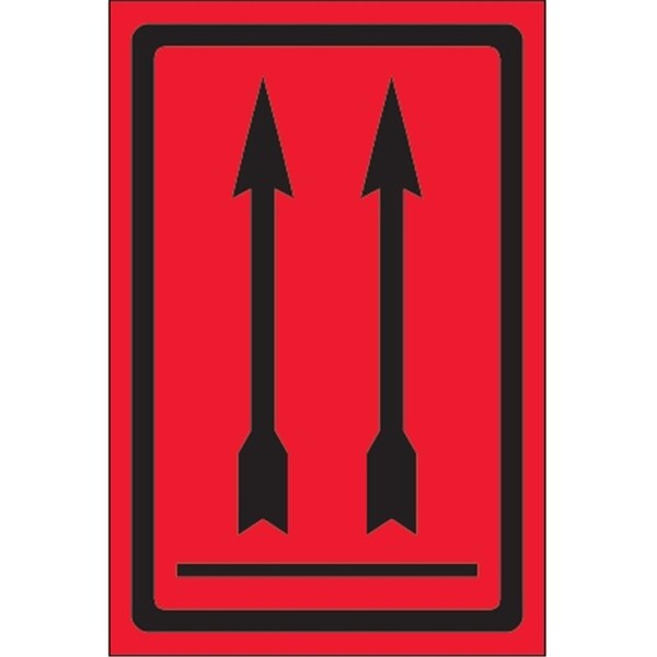 Bondad 4 x 6 in. - Two Up Arrows Over Bar Fluorescent Red Labels - Roll of 500 - BO2821211