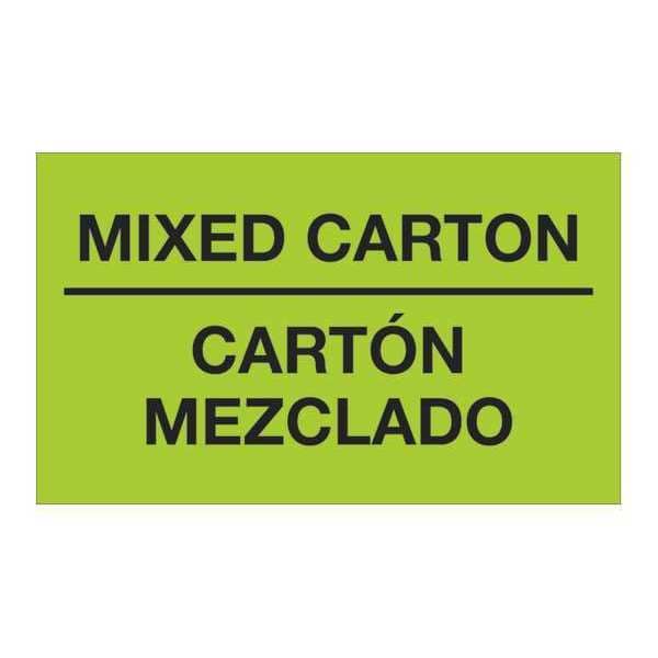 Tape Logic Tape Logic Bilingual Labels, "Mixed Carton - Carton Mezclado", 3" x 5", Fluorescent Green, 500/Roll - DL1319