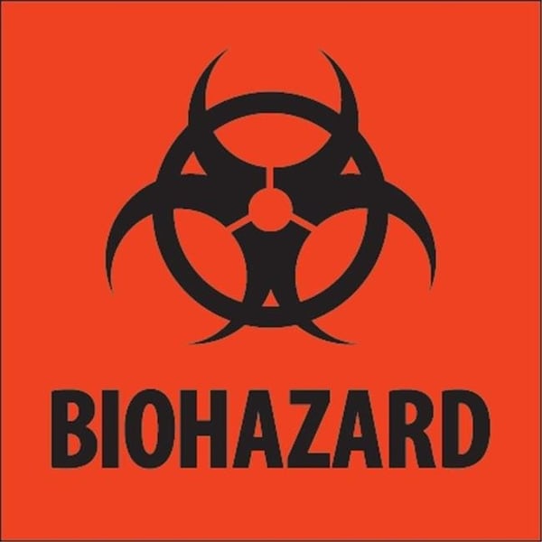 Box Partners Tape Logic DL1283 4 x 4 in. - Biohazard Fluorescent Red Labels - Roll of 500 - DL1283