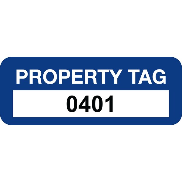 Lustre-Cal Property ID Label PROPERTY TAG Polyester Dark Blue 2in x 0.75in  Serialized 0401-0500, 100PK - 253744PE1BD0401