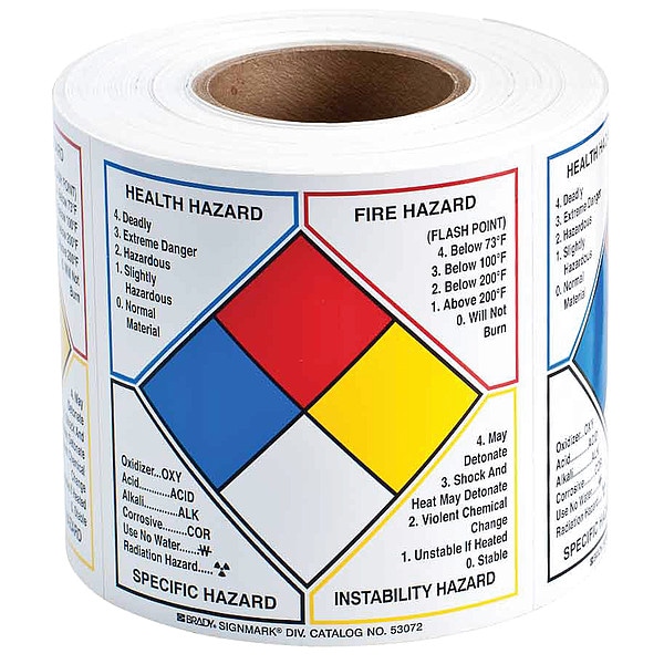 Brady NFPA Label, 6 In.H, 6 In.W, 500 Labels - 53072