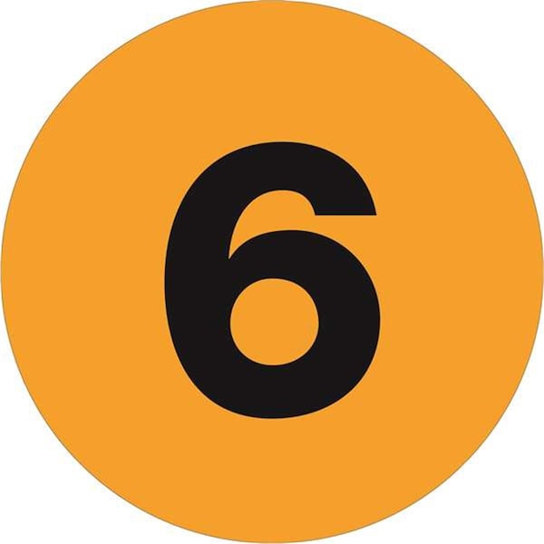 Bondad 3 in. Circle - 6 Fluorescent Orange Number Labels - Roll of 500 - BO3349172