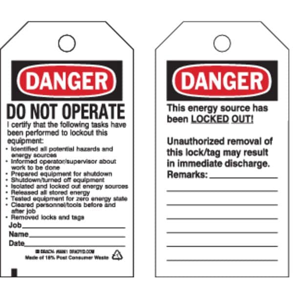 Brady Danger Tag, 5-3/4 x 3 In, OSHA, Met, PK25, 66061 - 66061