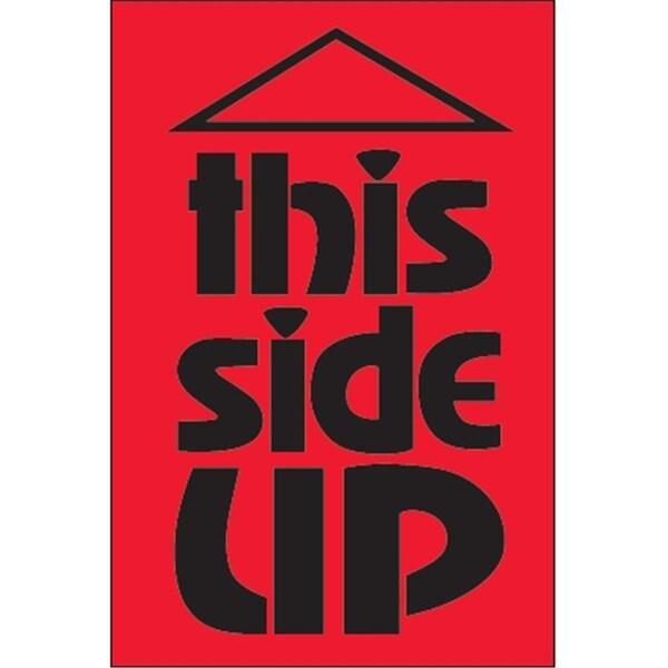 Bondad 3 x 5 in. - This Side Up Fluorescent Red Labels - Roll of 500 - BO3356865