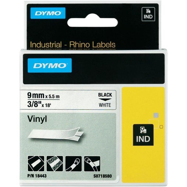 Dymo-Rhino 0.37 in. Vinyl Tape Labels, White - 784-18443