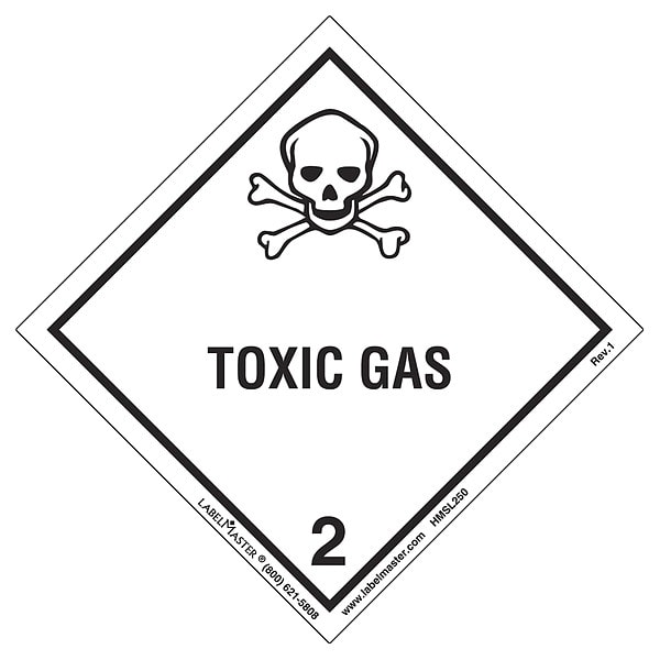 Labelmaster Toxic Gas Label, 100mmx100mm, Polyprop, 500 - HMSL250