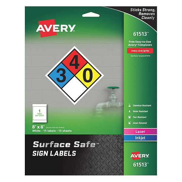 Avery 8" x 8" Laser/Inkjet Sign Labels, 15 labels/15-sheets - 7278261513