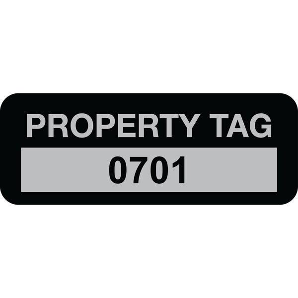 Lustre-Cal Property ID Label PROPERTY TAG5 Alum Black 2in x 0.75in  Serialized 0701-0800, 100PK - 253740MA1K0701