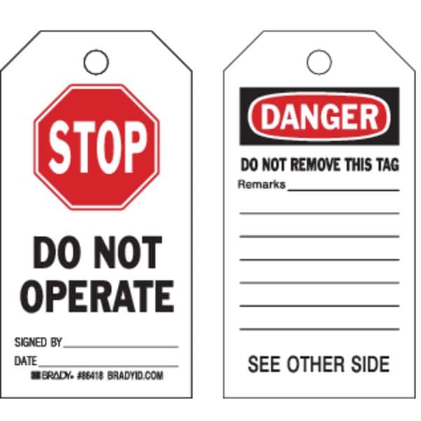 Brady Danger Tag, 7 x 4 In, Bk and R/Wht, PK100 - 86702
