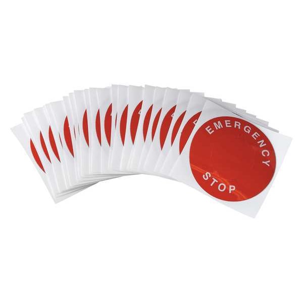 Brady Emergency Stop Legend Plate Label, 30mm, White on Red, THTEP-196-593RD - THTEP-196-593RD