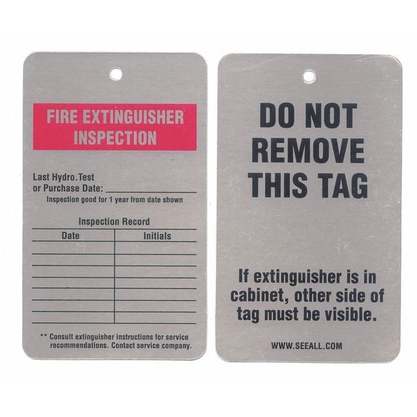 See All Industries Inspect Tag, Embossable Alum, 5"H, 3"W, PK25 - TUF-FIRE