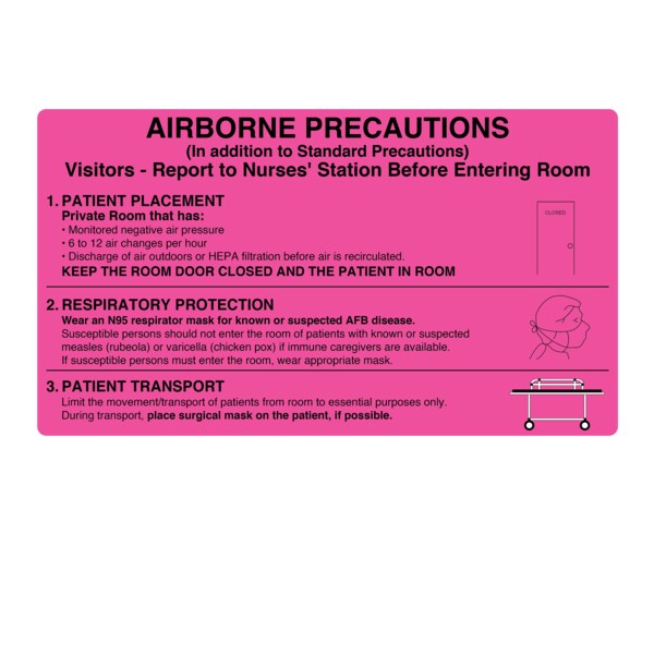 Nevs Precaution Labels - Airborne Precaution 4-1/2" x 8" Flr Pink w/Black - N-5253